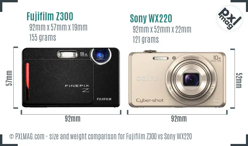 Fujifilm Z300 vs Sony WX220 size comparison