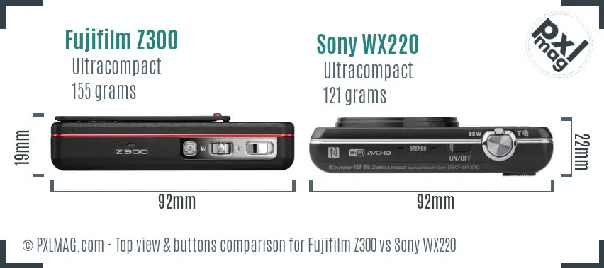 Fujifilm Z300 vs Sony WX220 top view buttons comparison