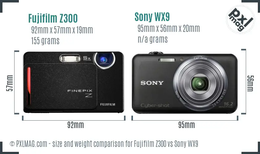 Fujifilm Z300 vs Sony WX9 size comparison