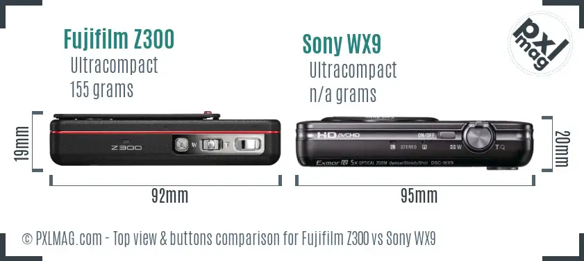 Fujifilm Z300 vs Sony WX9 top view buttons comparison