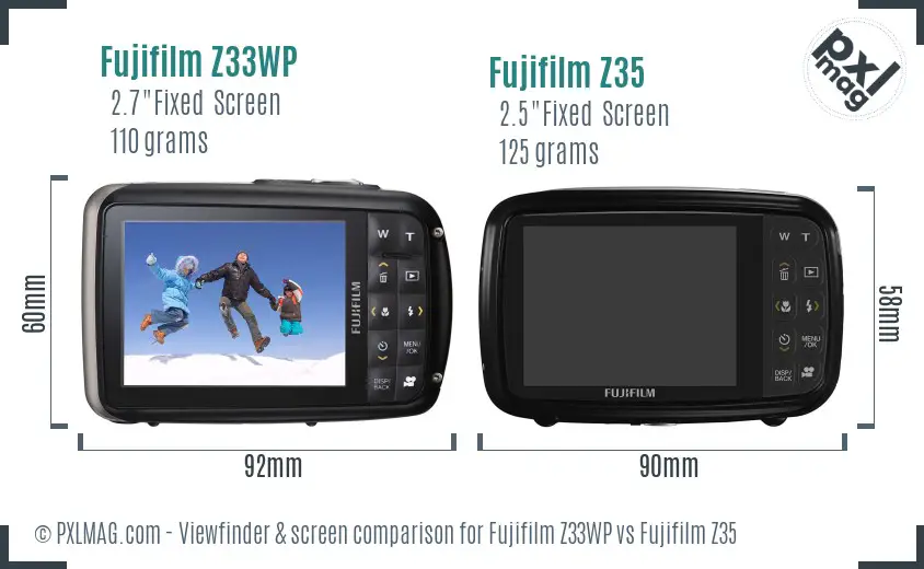 Fujifilm Z33WP vs Fujifilm Z35 Screen and Viewfinder comparison