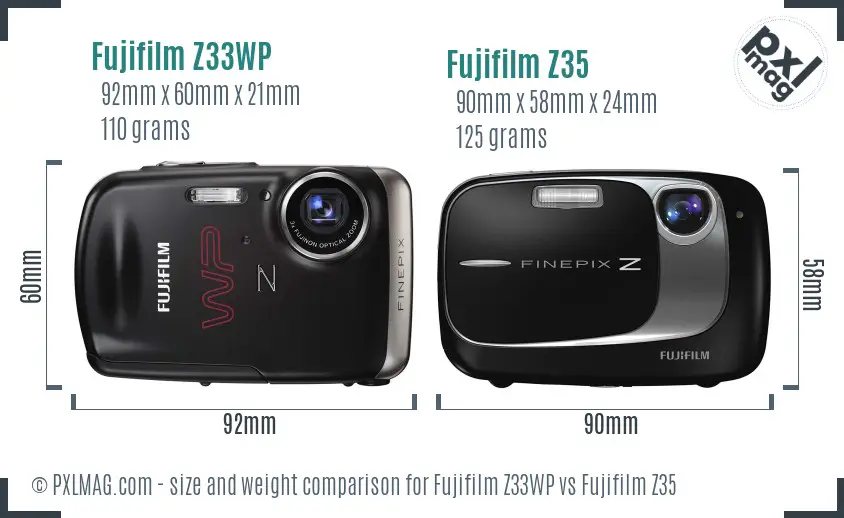 Fujifilm Z33WP vs Fujifilm Z35 size comparison