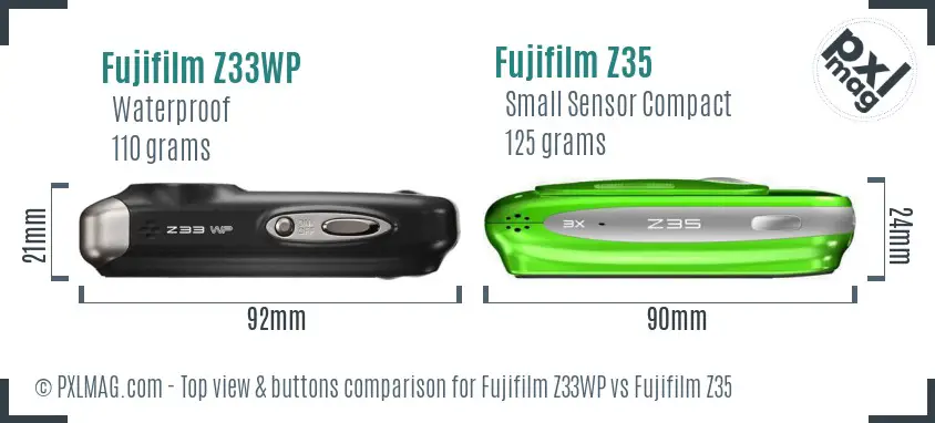 Fujifilm Z33WP vs Fujifilm Z35 top view buttons comparison