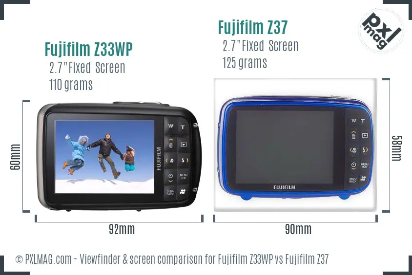 Fujifilm Z33WP vs Fujifilm Z37 Screen and Viewfinder comparison