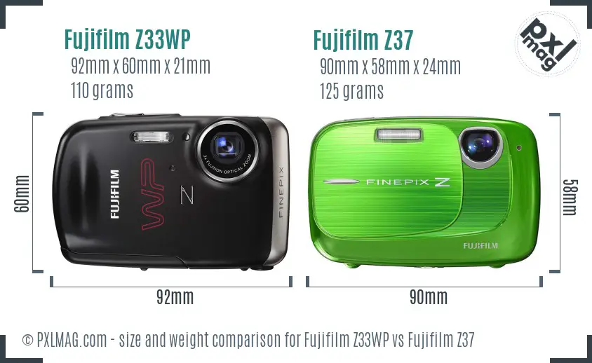 Fujifilm Z33WP vs Fujifilm Z37 size comparison