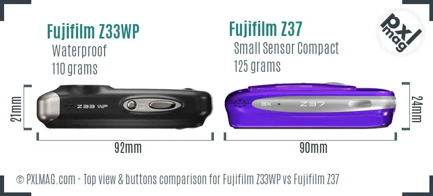 Fujifilm Z33WP vs Fujifilm Z37 top view buttons comparison
