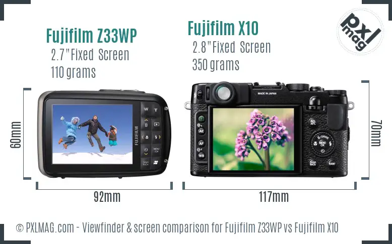 Fujifilm Z33WP vs Fujifilm X10 Screen and Viewfinder comparison