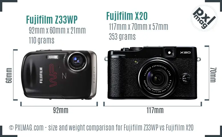 Fujifilm Z33WP vs Fujifilm X20 size comparison