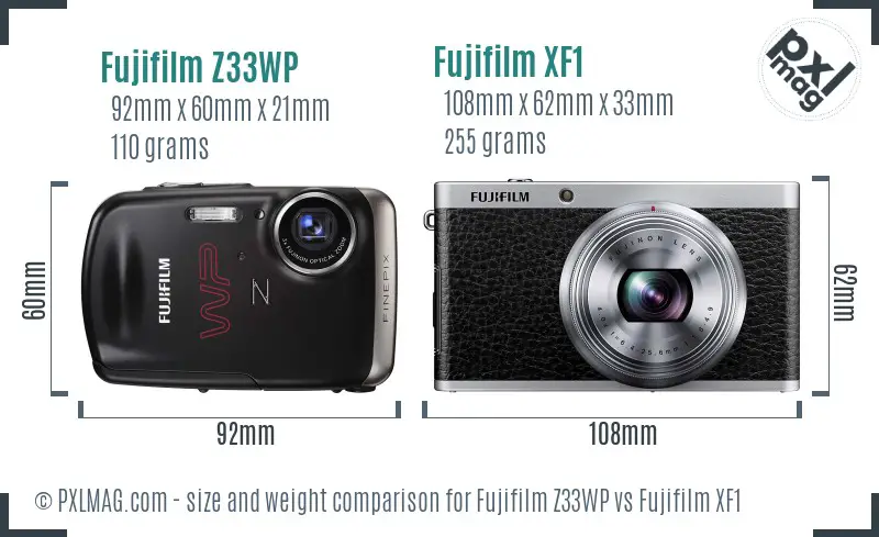 Fujifilm Z33WP vs Fujifilm XF1 size comparison
