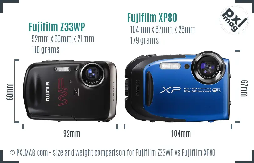Fujifilm Z33WP vs Fujifilm XP80 size comparison