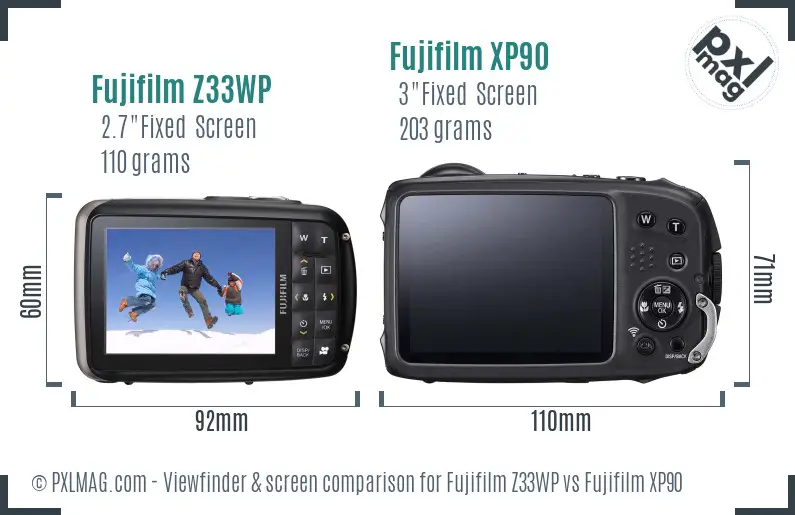 Fujifilm Z33WP vs Fujifilm XP90 Screen and Viewfinder comparison