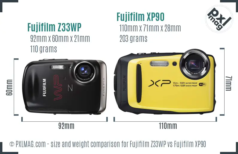 Fujifilm Z33WP vs Fujifilm XP90 size comparison