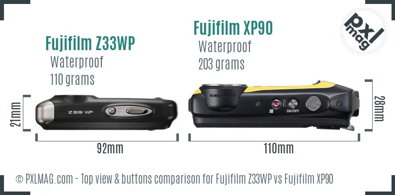 Fujifilm Z33WP vs Fujifilm XP90 top view buttons comparison