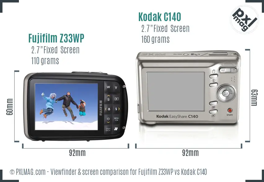 Fujifilm Z33WP vs Kodak C140 Screen and Viewfinder comparison