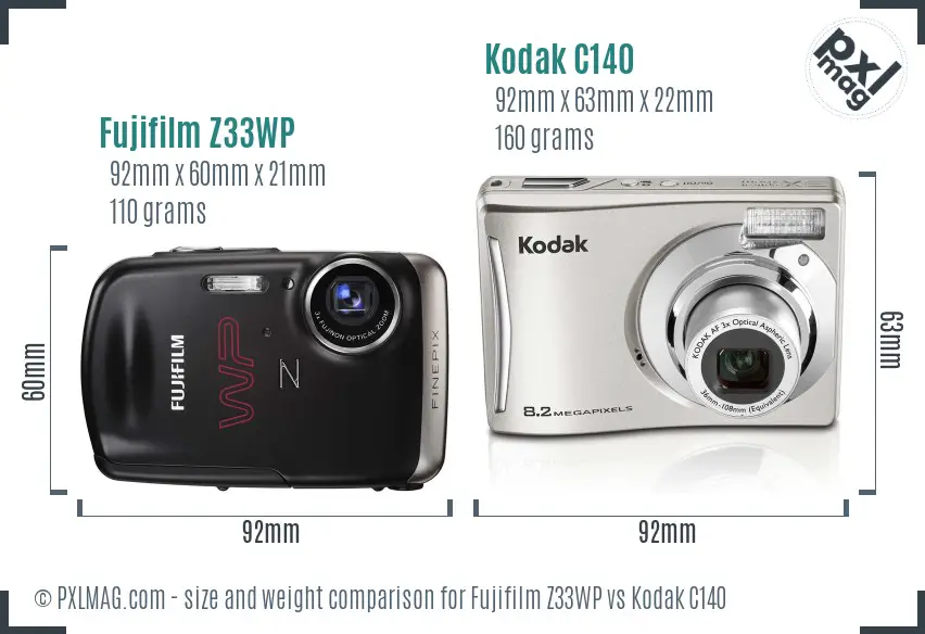 Fujifilm Z33WP vs Kodak C140 size comparison