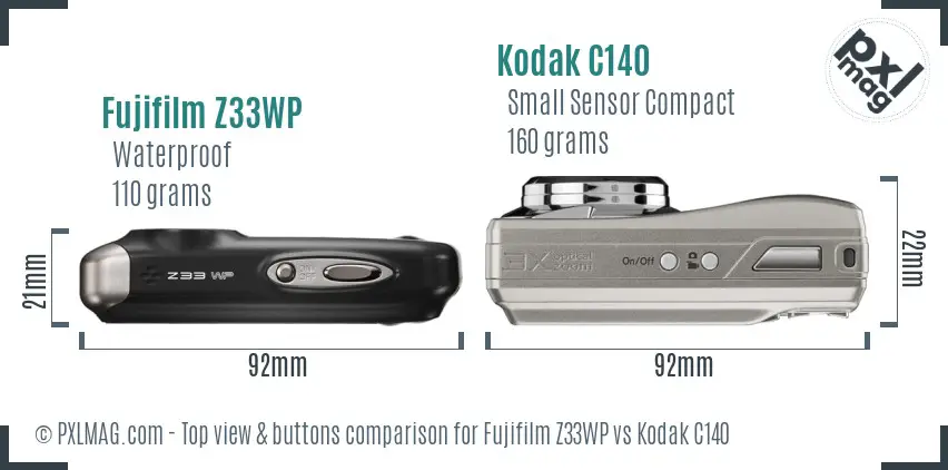 Fujifilm Z33WP vs Kodak C140 top view buttons comparison