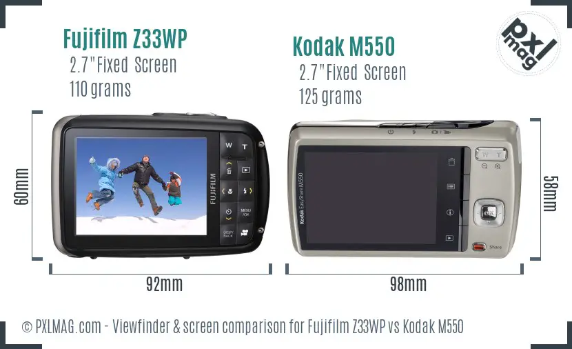Fujifilm Z33WP vs Kodak M550 Screen and Viewfinder comparison
