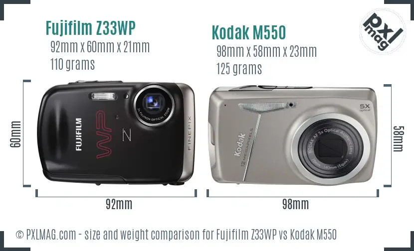 Fujifilm Z33WP vs Kodak M550 size comparison