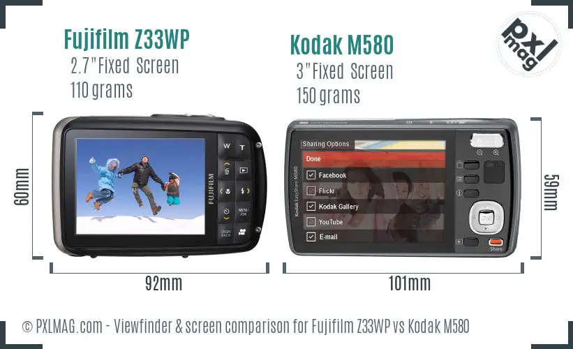 Fujifilm Z33WP vs Kodak M580 Screen and Viewfinder comparison