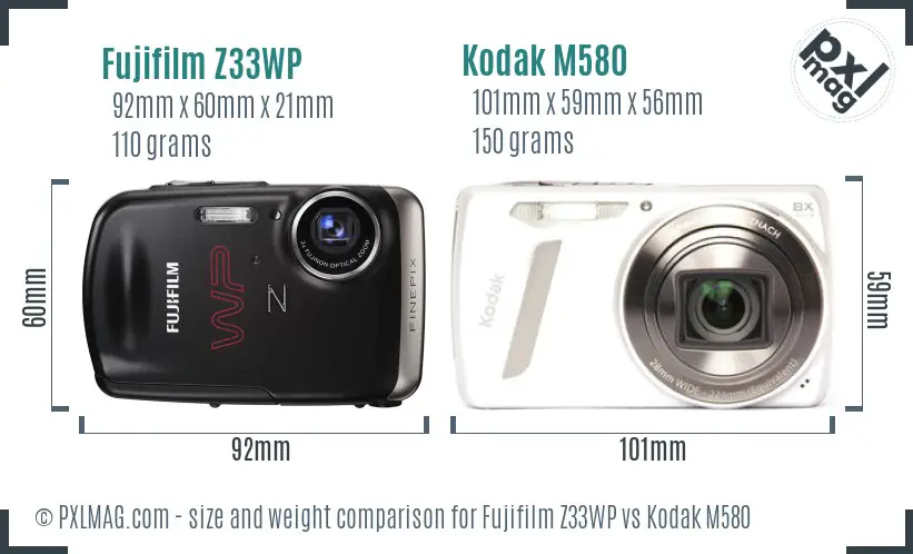 Fujifilm Z33WP vs Kodak M580 size comparison