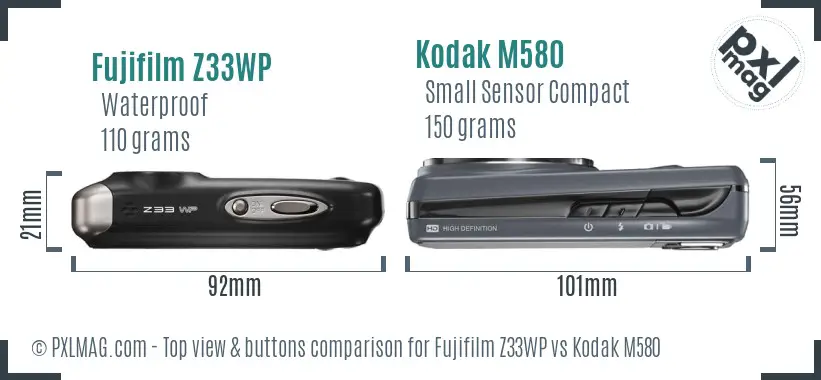 Fujifilm Z33WP vs Kodak M580 top view buttons comparison