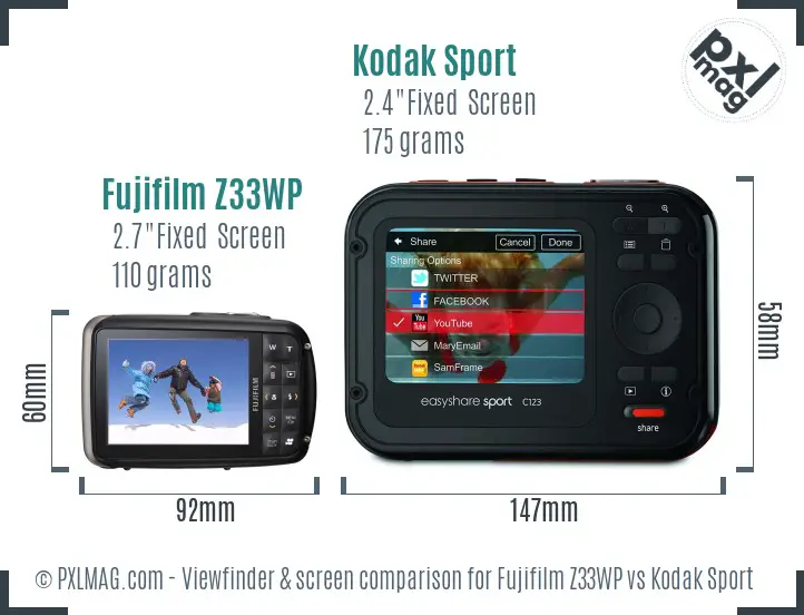 Fujifilm Z33WP vs Kodak Sport Screen and Viewfinder comparison