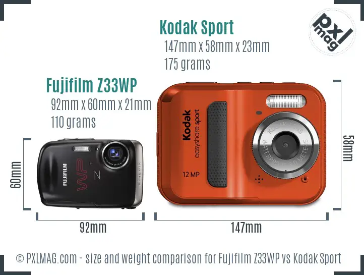 Fujifilm Z33WP vs Kodak Sport size comparison