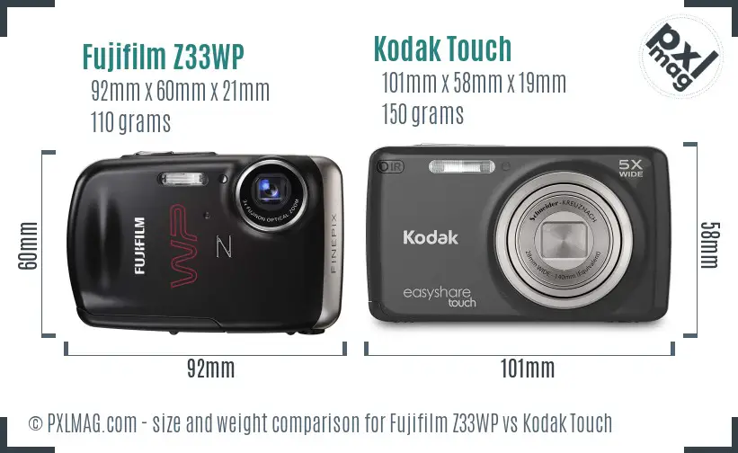 Fujifilm Z33WP vs Kodak Touch size comparison