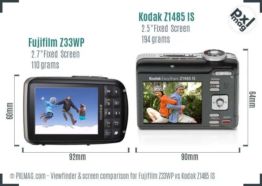 Fujifilm Z33WP vs Kodak Z1485 IS Screen and Viewfinder comparison