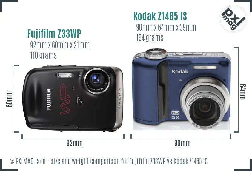 Fujifilm Z33WP vs Kodak Z1485 IS size comparison