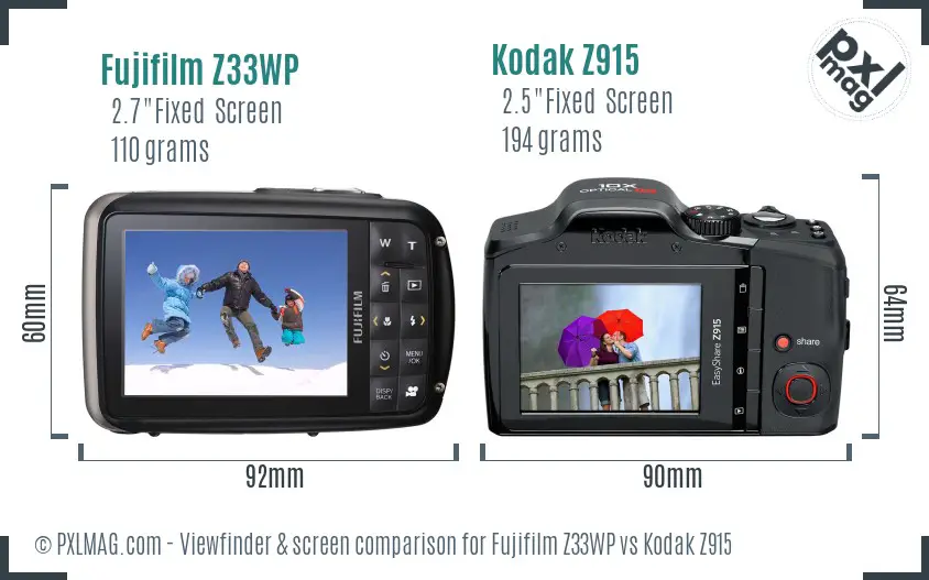 Fujifilm Z33WP vs Kodak Z915 Screen and Viewfinder comparison