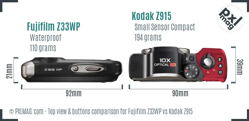 Fujifilm Z33WP vs Kodak Z915 top view buttons comparison