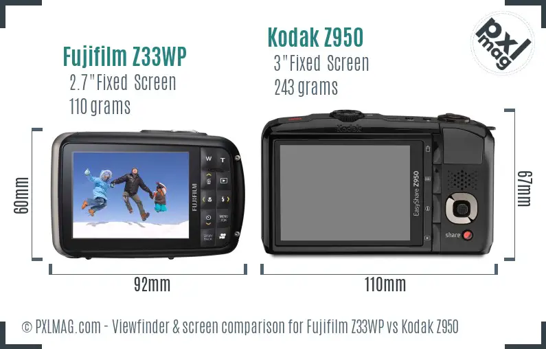 Fujifilm Z33WP vs Kodak Z950 Screen and Viewfinder comparison