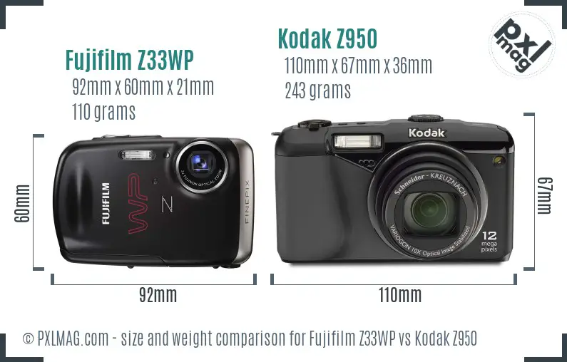 Fujifilm Z33WP vs Kodak Z950 size comparison