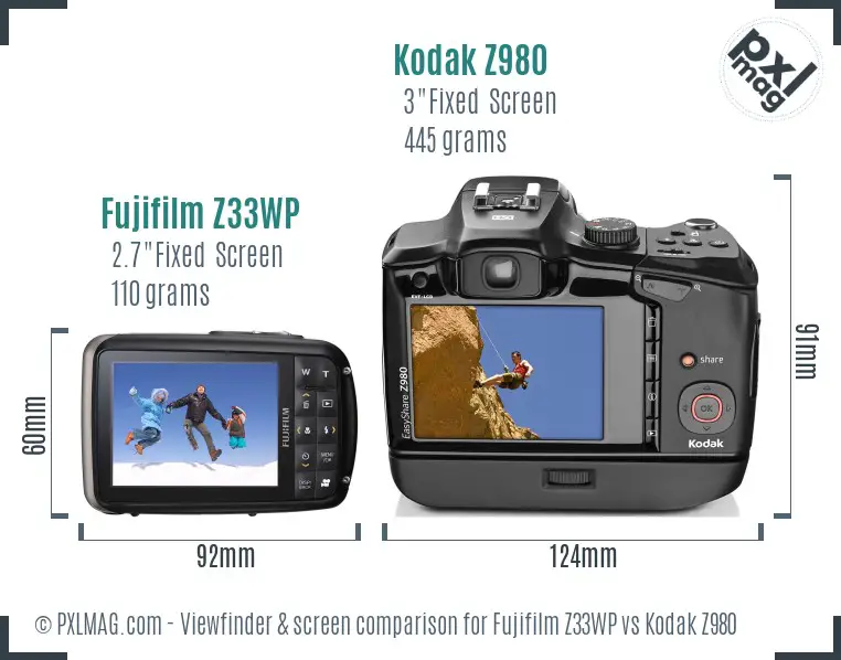 Fujifilm Z33WP vs Kodak Z980 Screen and Viewfinder comparison
