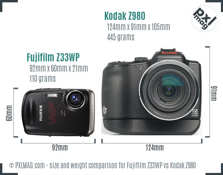 Fujifilm Z33WP vs Kodak Z980 size comparison