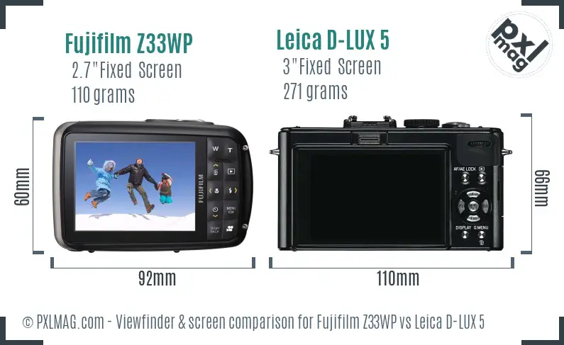 Fujifilm Z33WP vs Leica D-LUX 5 Screen and Viewfinder comparison