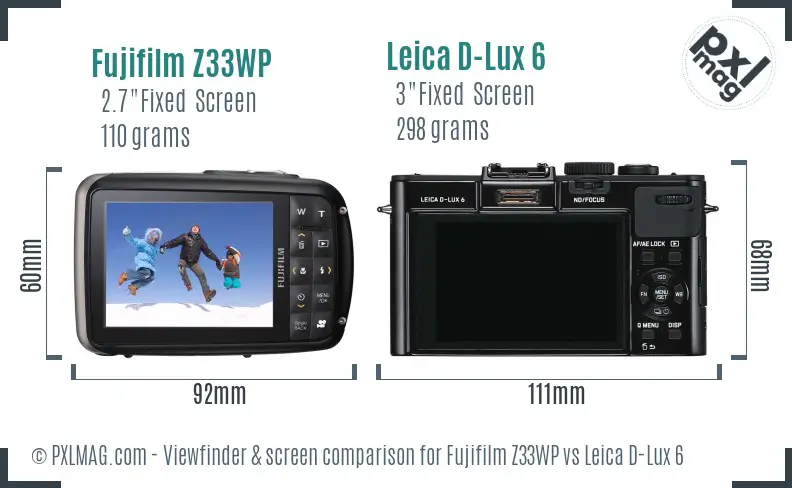 Fujifilm Z33WP vs Leica D-Lux 6 Screen and Viewfinder comparison Fujifilm Z33WP vs Leica D-Lux 6 Screen and Viewfinder comparison