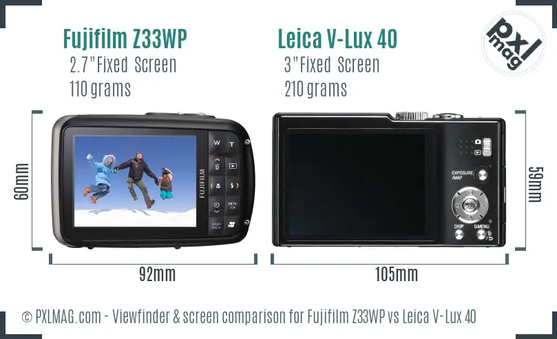 Fujifilm Z33WP vs Leica V-Lux 40 Screen and Viewfinder comparison