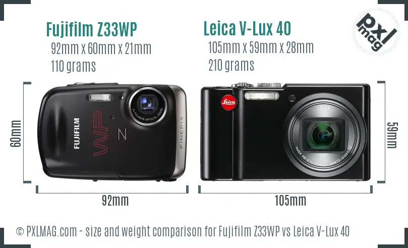 Fujifilm Z33WP vs Leica V-Lux 40 size comparison