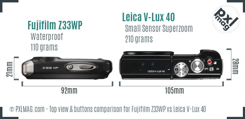 Fujifilm Z33WP vs Leica V-Lux 40 top view buttons comparison
