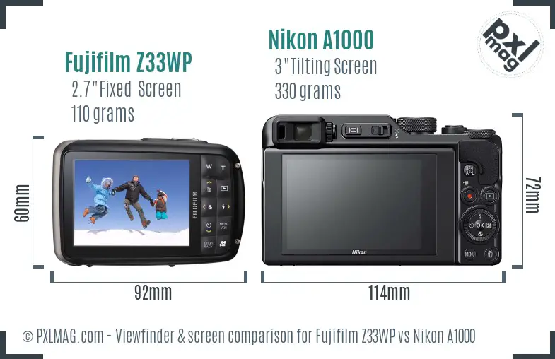 Fujifilm Z33WP vs Nikon A1000 Screen and Viewfinder comparison Fujifilm Z33WP vs Nikon A1000 Screen and Viewfinder comparison
