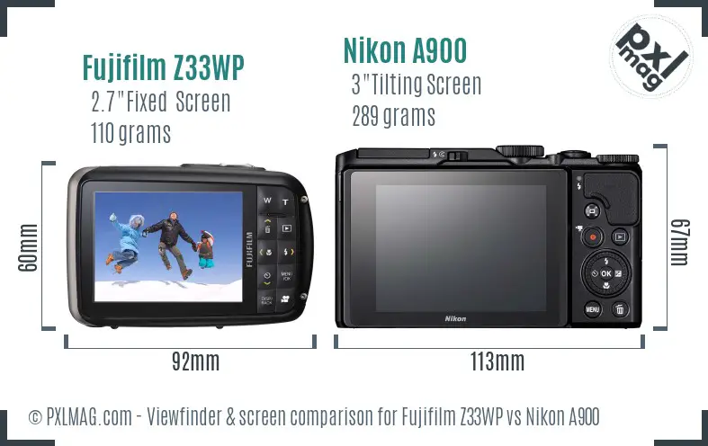 Fujifilm Z33WP vs Nikon A900 Screen and Viewfinder comparison