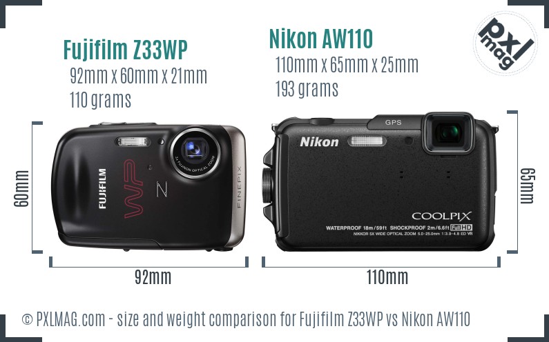 Fujifilm Z33WP vs Nikon AW110 size comparison Fujifilm Z33WP vs Nikon AW110 size comparison
