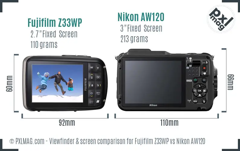 Fujifilm Z33WP vs Nikon AW120 Screen and Viewfinder comparison