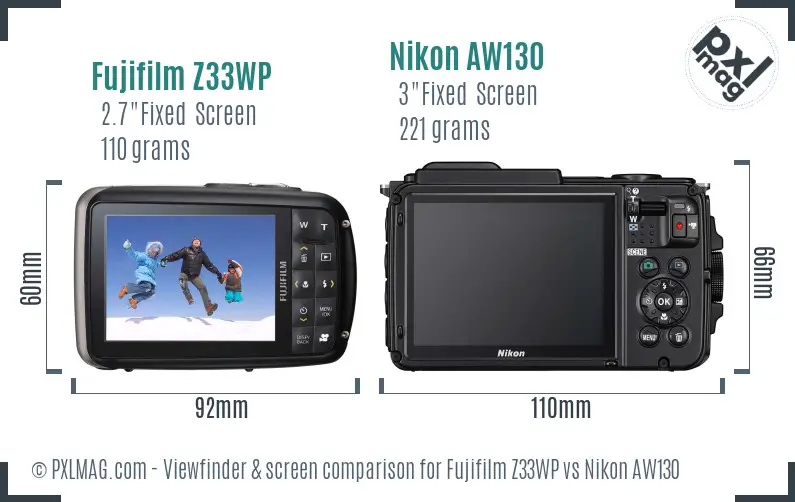Fujifilm Z33WP vs Nikon AW130 Screen and Viewfinder comparison