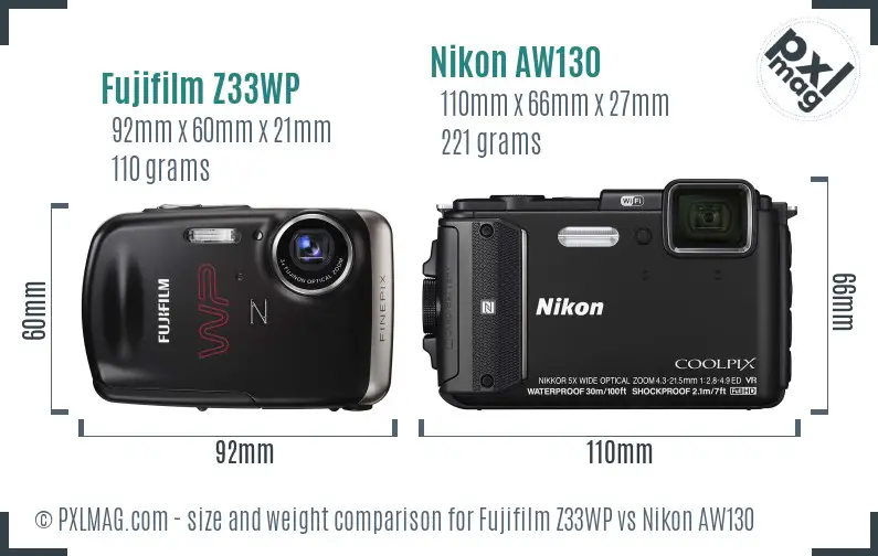 Fujifilm Z33WP vs Nikon AW130 size comparison