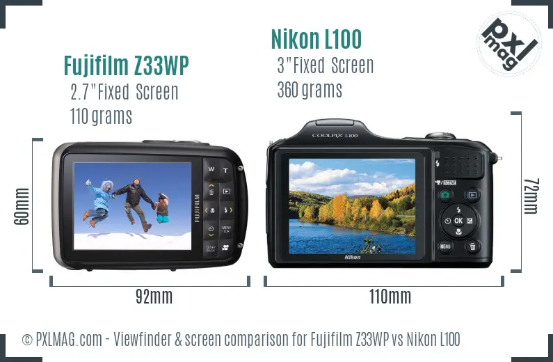 Fujifilm Z33WP vs Nikon L100 Screen and Viewfinder comparison