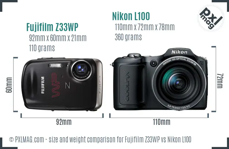 Fujifilm Z33WP vs Nikon L100 size comparison