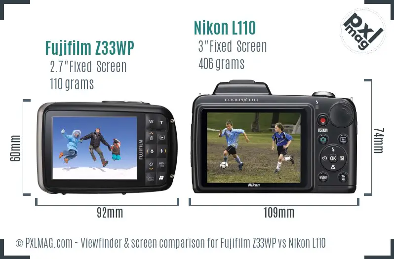 Fujifilm Z33WP vs Nikon L110 Screen and Viewfinder comparison